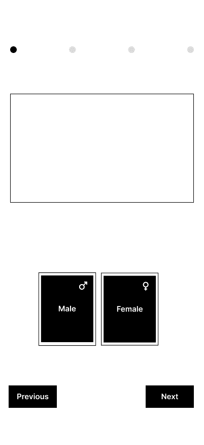 Low-fidelity wireframe: gender step