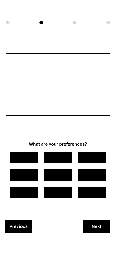 Low-fidelity wireframe: preferences step