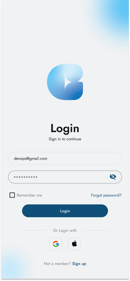 Login screen