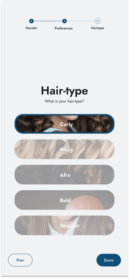 Hair type selection screen