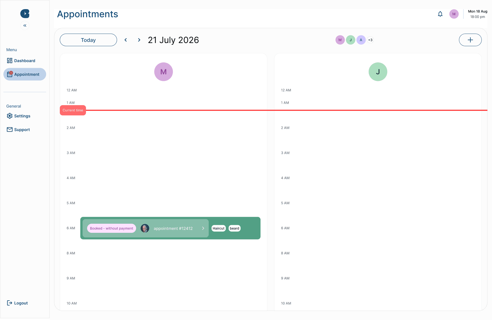 Appointment showing booked-without-payment status
