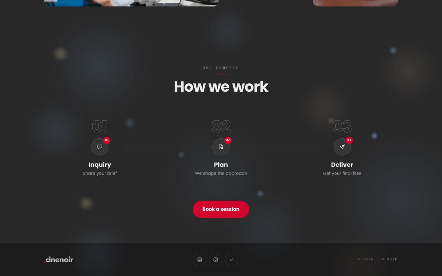 How we work process timeline and footer